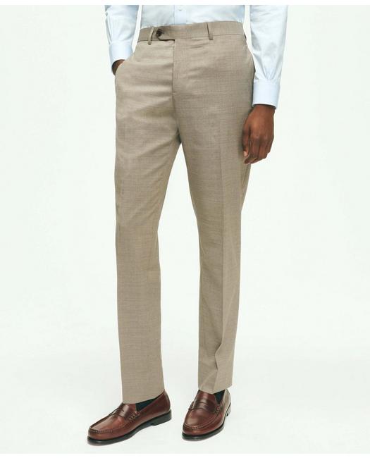 Brooks Brothers Slim Fit Stretch Wool Mini-houndstooth 1818 Dress Trousers | Khaki | Size 36 30