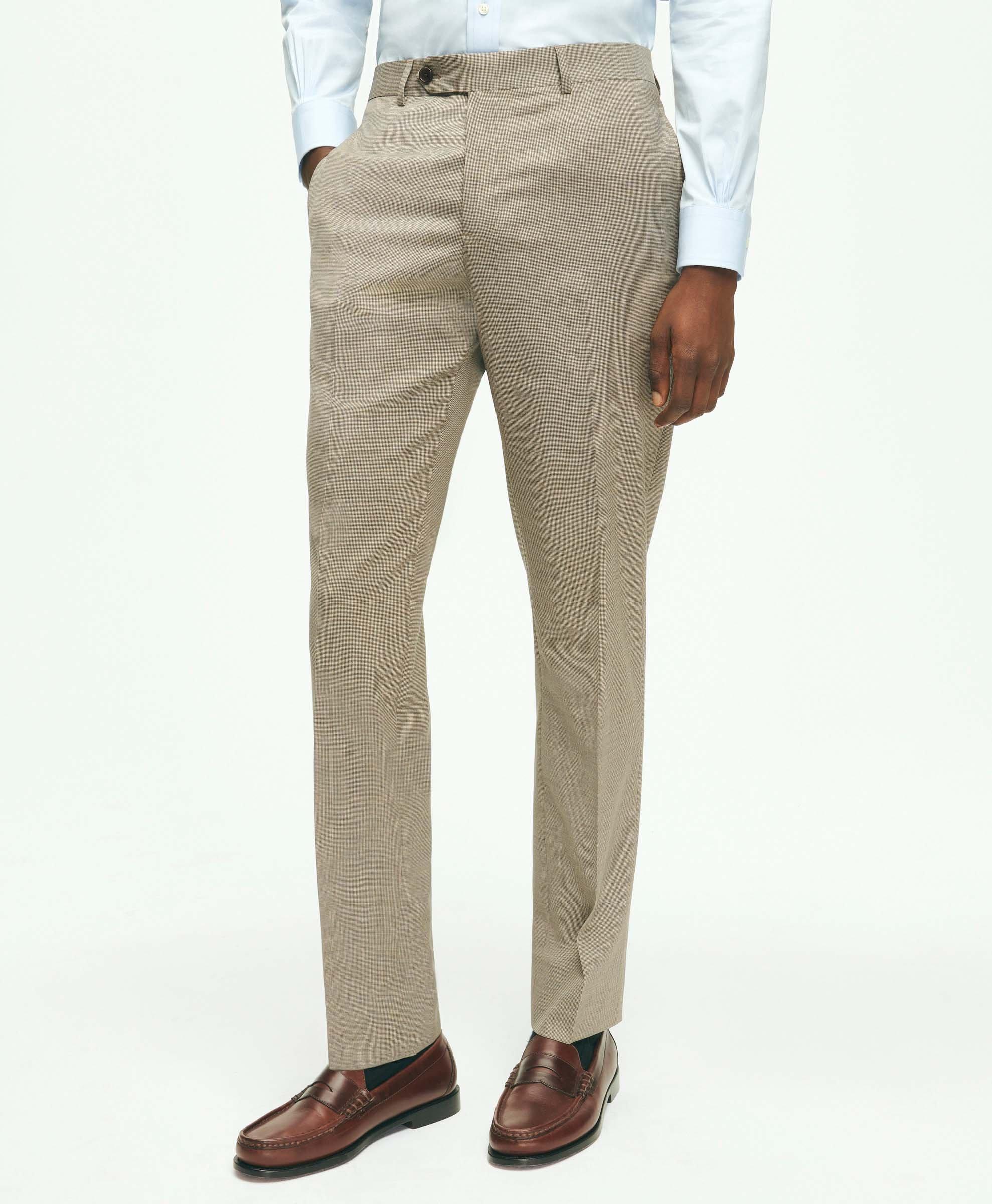 Brooks Brothers Slim Fit Stretch Wool Mini-houndstooth 1818 Dress Trousers | Khaki | Size 36 30