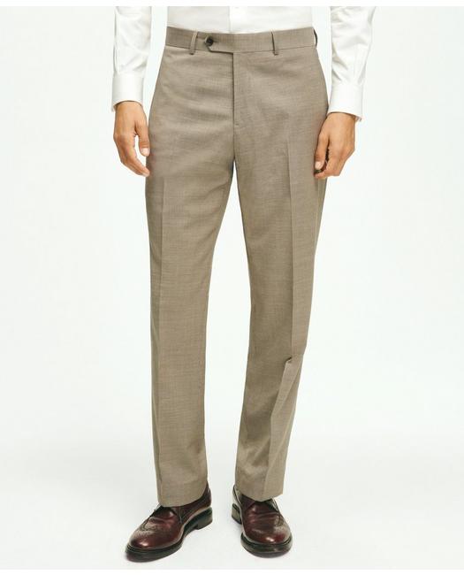 Brooks Brothers Traditional Fit Stretch Wool Mini-houndstooth 1818 Dress Trousers | Khaki | Size 42 30
