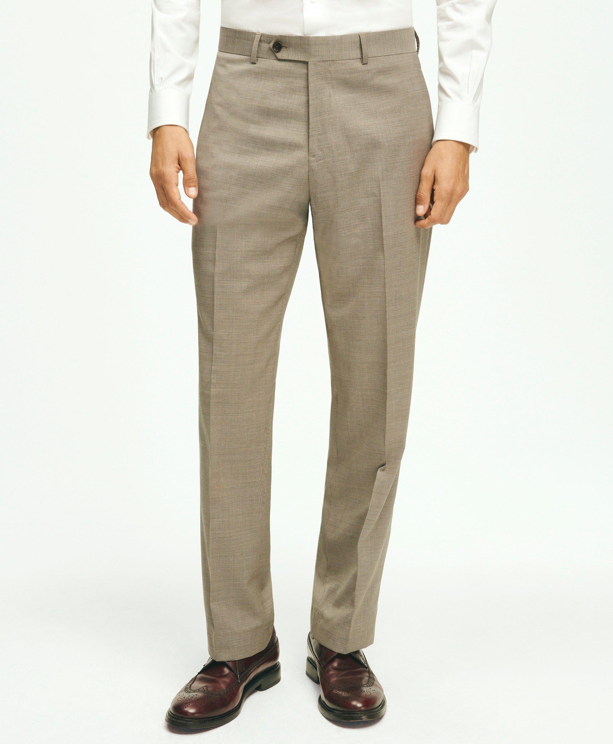 Brooks Brothers Traditional Fit Stretch Wool Mini-houndstooth 1818 Dress Trousers | Khaki | Size 40 32
