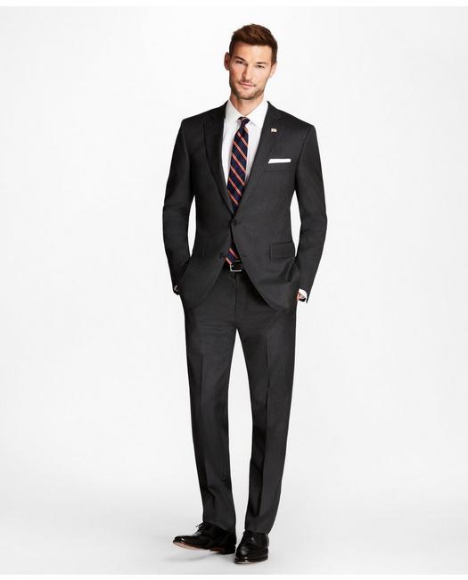 Brooks Brothers Classic Fit Grey Herringbone 1818 Suit | Size 39 Regular