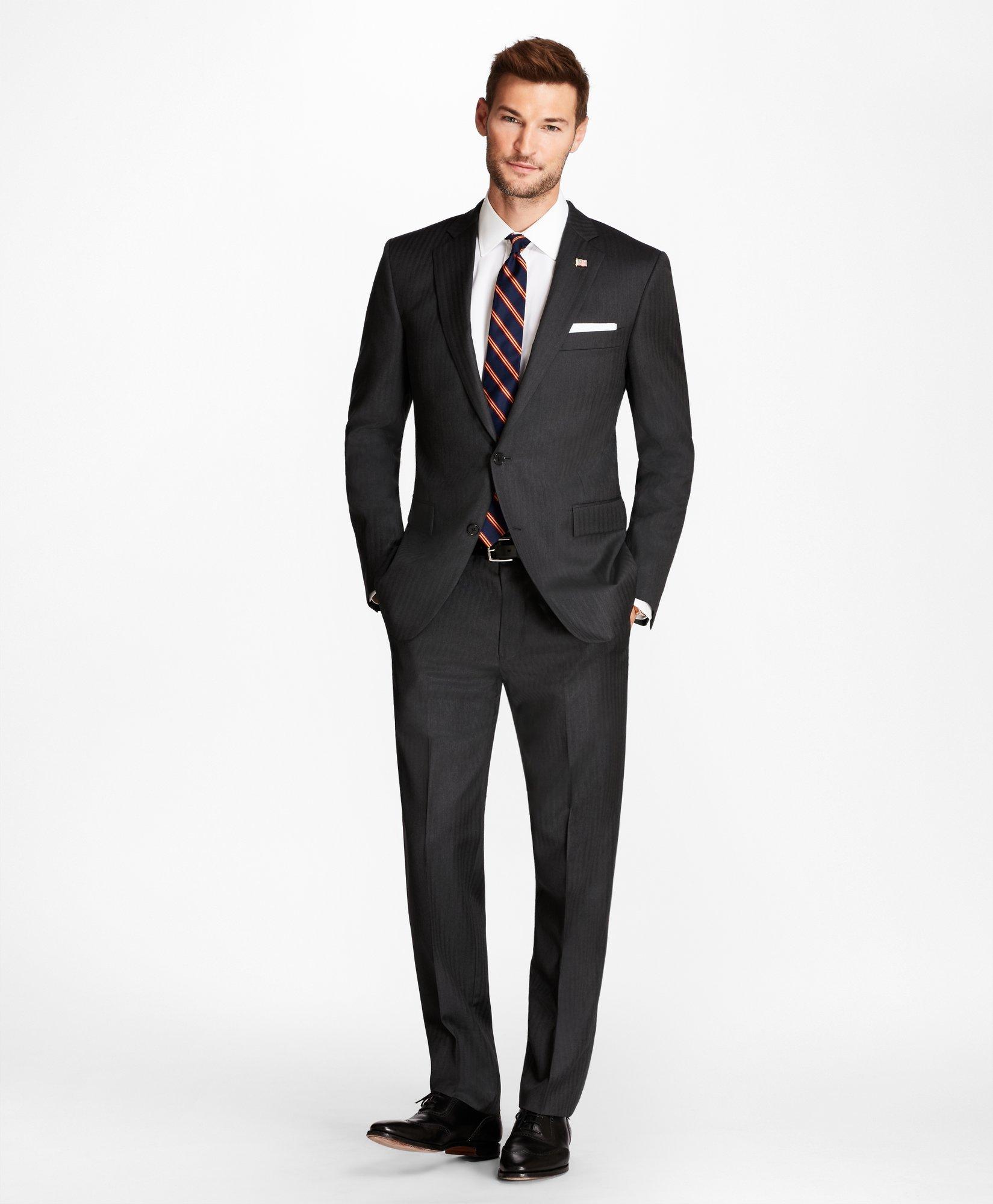 Brooks Brothers Classic Fit Grey Herringbone 1818 Suit | Size 40 Long