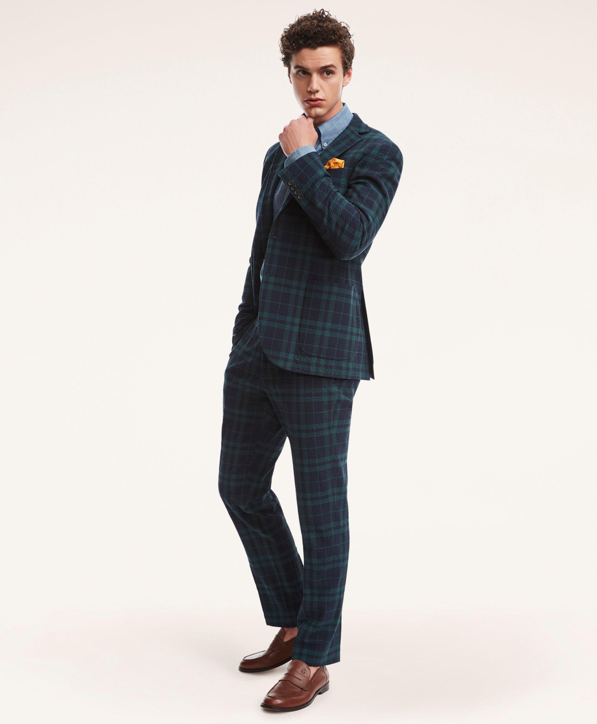 Regent Regular-Fit Seersucker Sport Coat, Black Watch Tartan