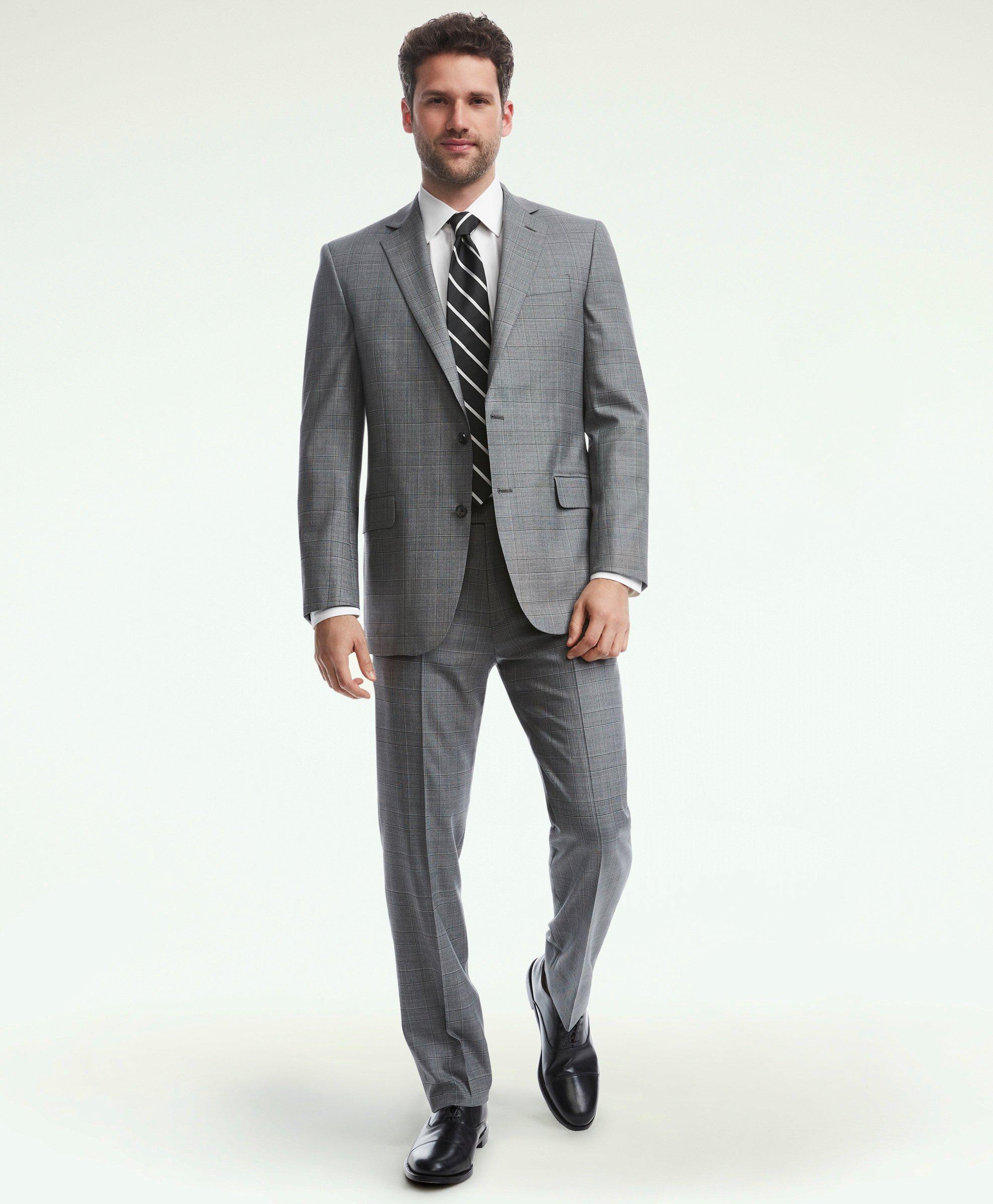 Brooks Brothers Explorer Collection Regent Fit Prince Of Wales Suit Jacket | Grey | Size 43 Regular