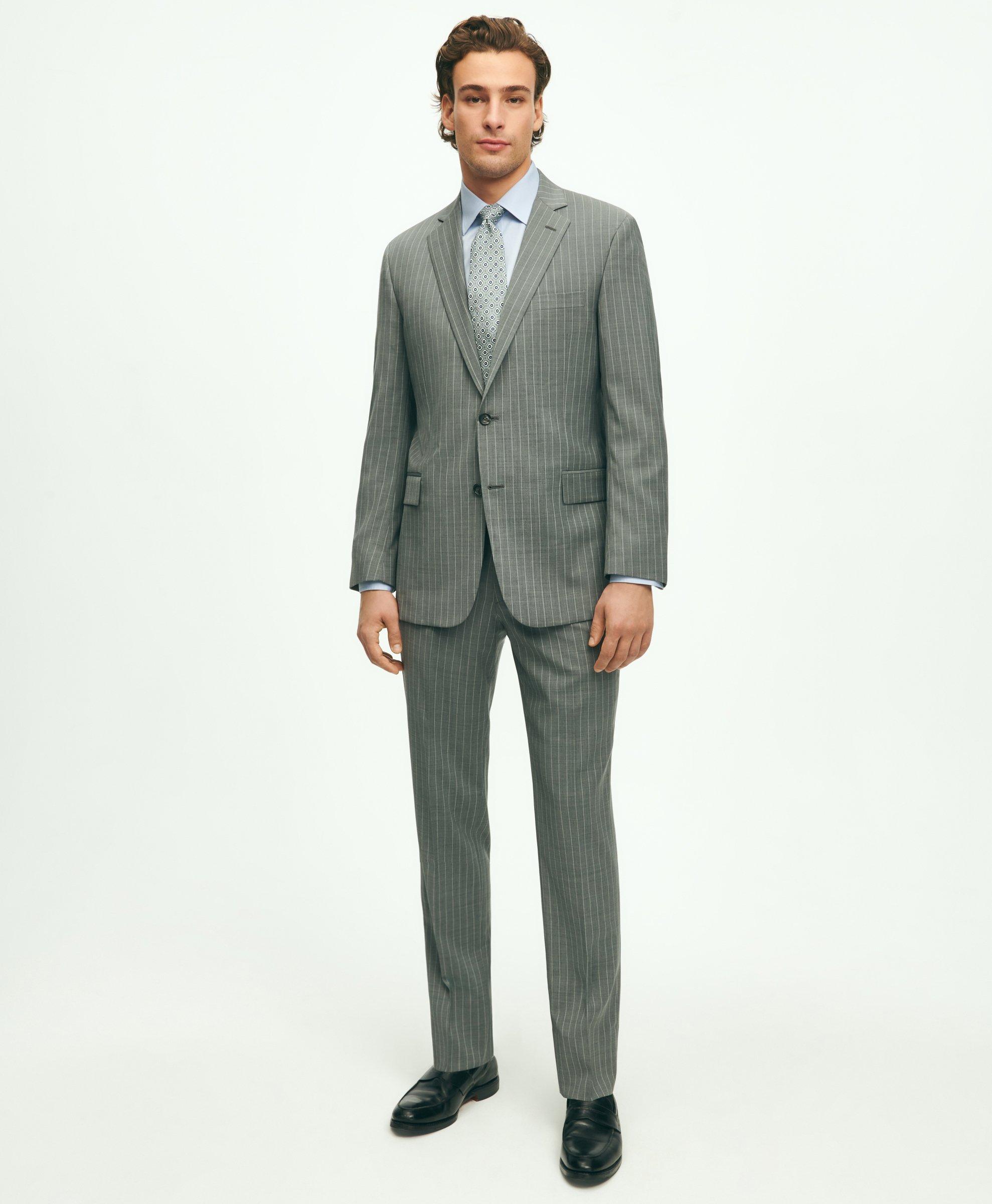 Brooks Brothers Regent Fit Wool Pinstripe 1818 Suit | Grey | Size 44 Regular