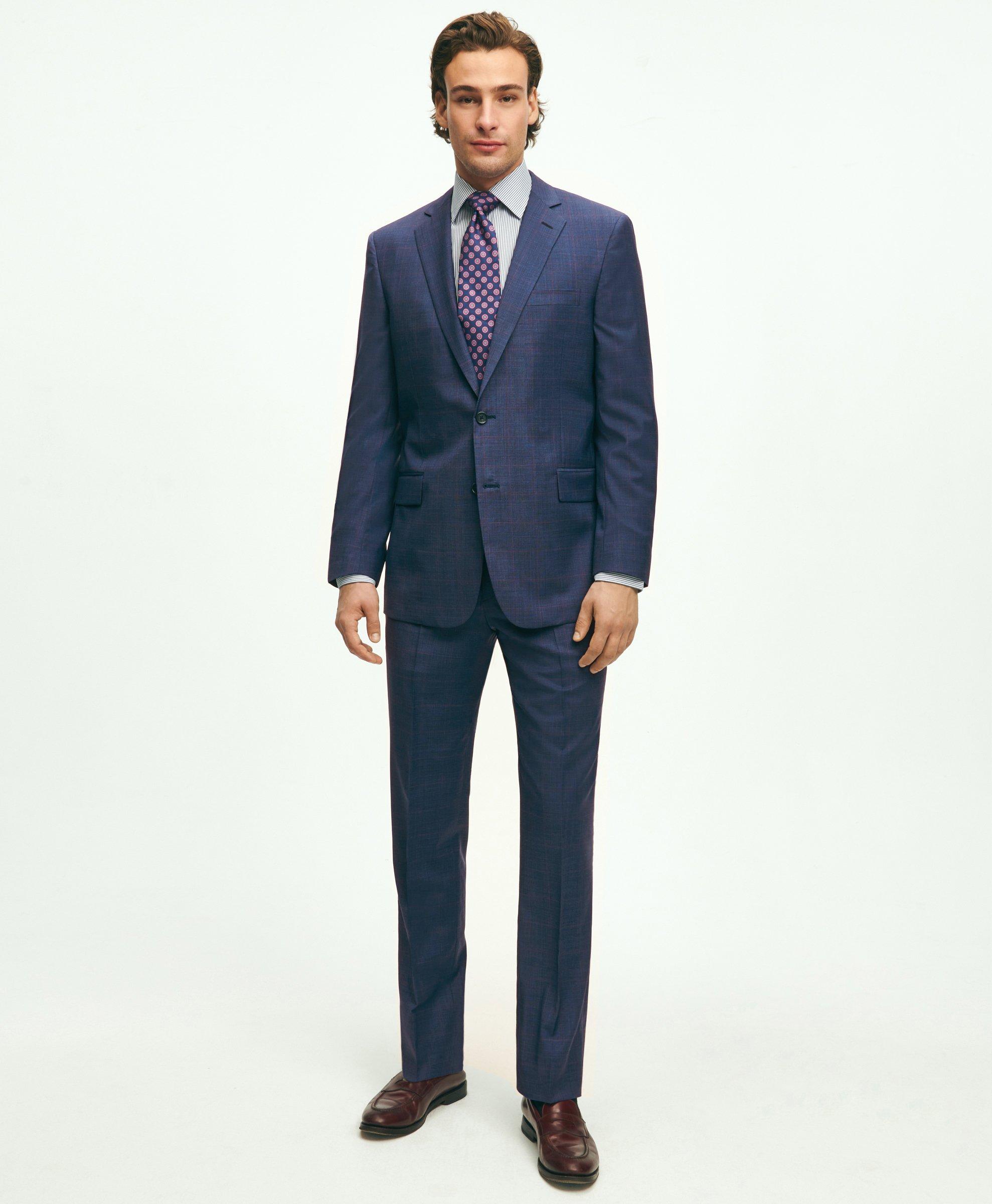 Brooks Brothers Regent Fit Wool Overcheck 1818 Suit | Blue | Size 41 Regular