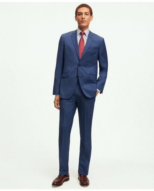 Brooks Brothers Slim Fit Wool Overcheck 1818 Suit | Blue | Size 40 Long