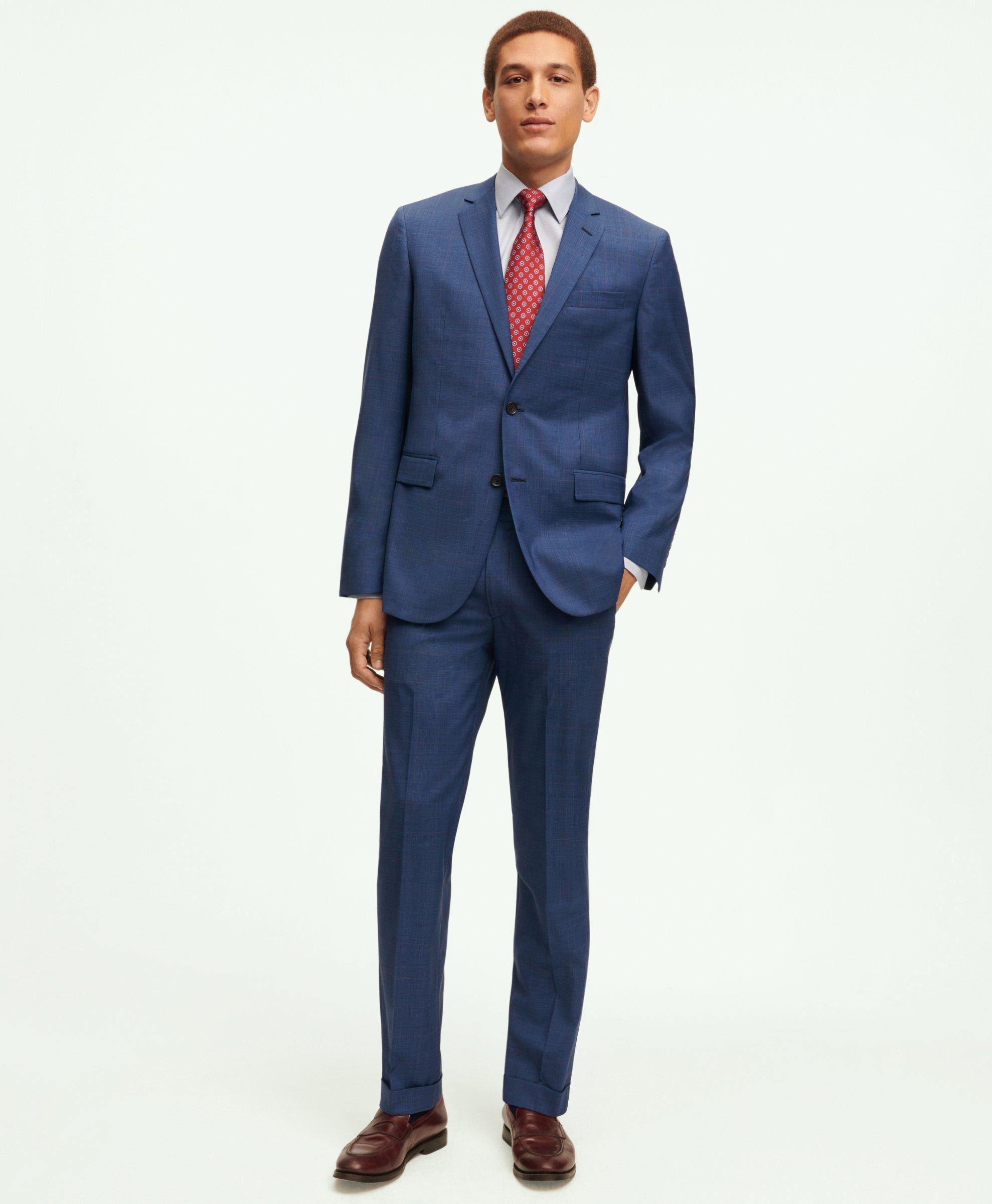 Brooks Brothers Slim Fit Wool Overcheck 1818 Suit | Blue | Size 36 Short