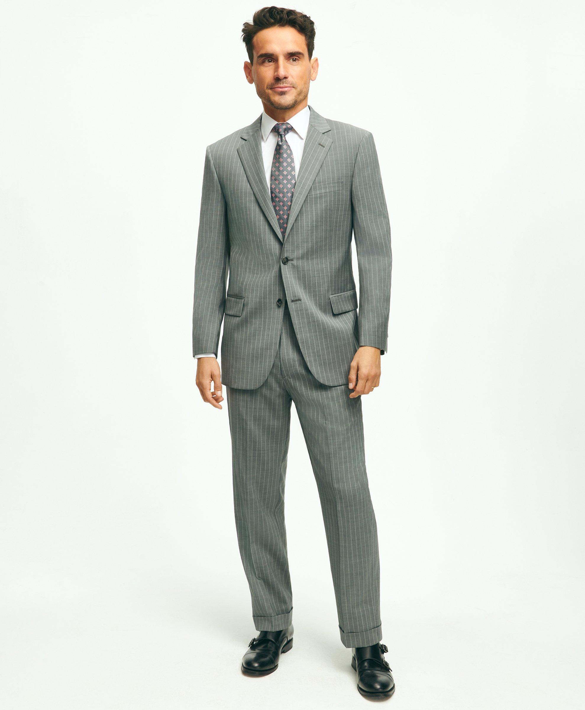 Brooks Brothers Madison Fit Wool Pinstripe 1818 Suit | Grey | Size 44 Regular