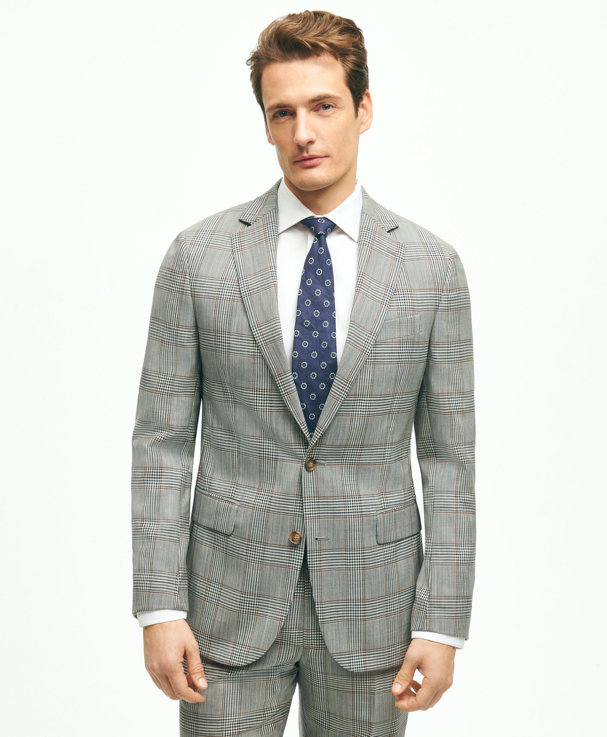 Brooks Brothers Regent Fit Wool Check Suit Jacket | Blue | Size 42 Long