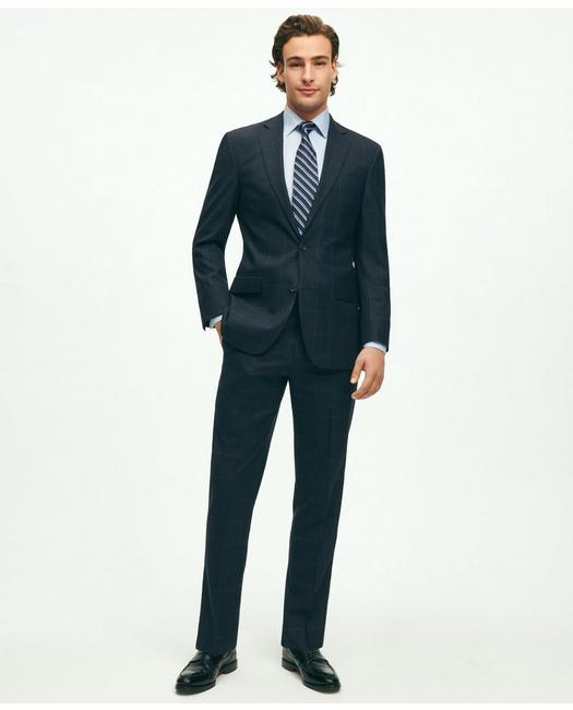 Brooks Brothers Explorer Collection Regent Fit Merino Wool Windowpane Suit Jacket | Navy | Size 42 Short