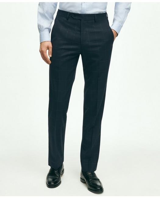 Brooks Brothers Explorer Collection Regent Fit Merino Wool Windowpane Suit Pants | Navy | Size 32 32