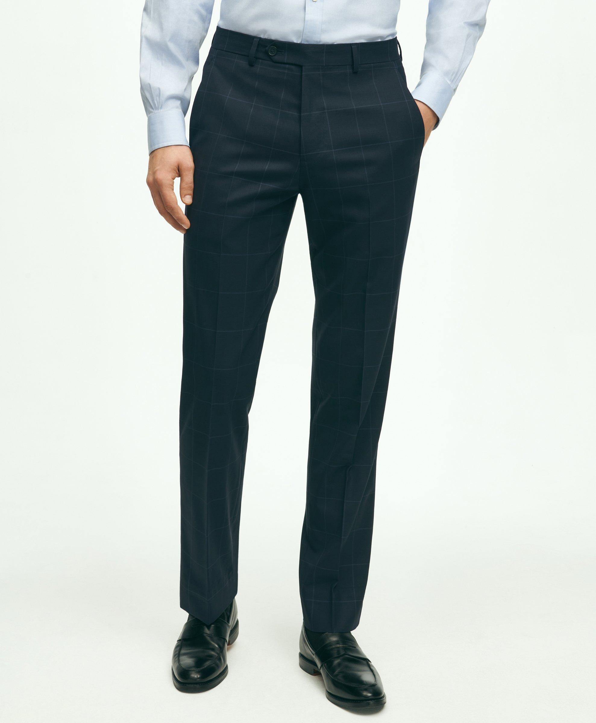 Brooks Brothers Explorer Collection Regent Fit Merino Wool Windowpane Suit Pants In Navy