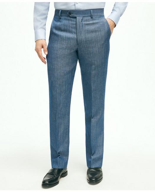 Brooks Brothers Regent Fit Wool Linen Herringbone Suit Pants | Blue | Size 34 32