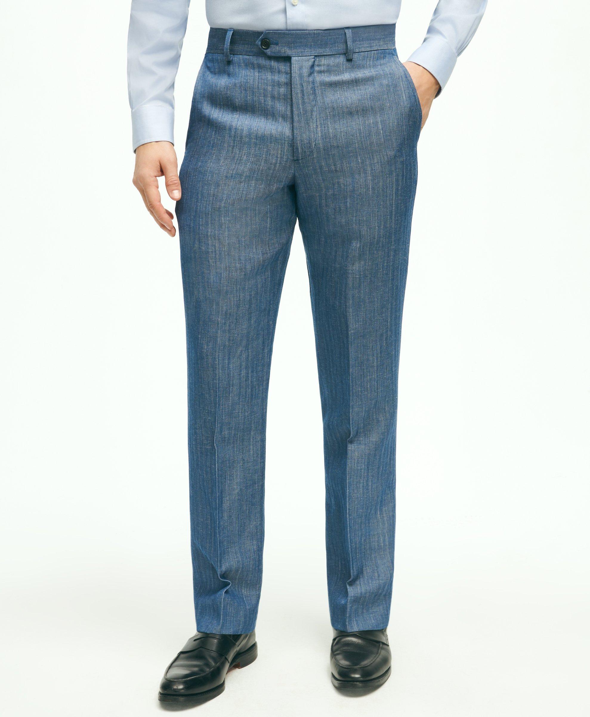 Brooks Brothers Regent Fit Wool Linen Herringbone Suit Pants In Blue