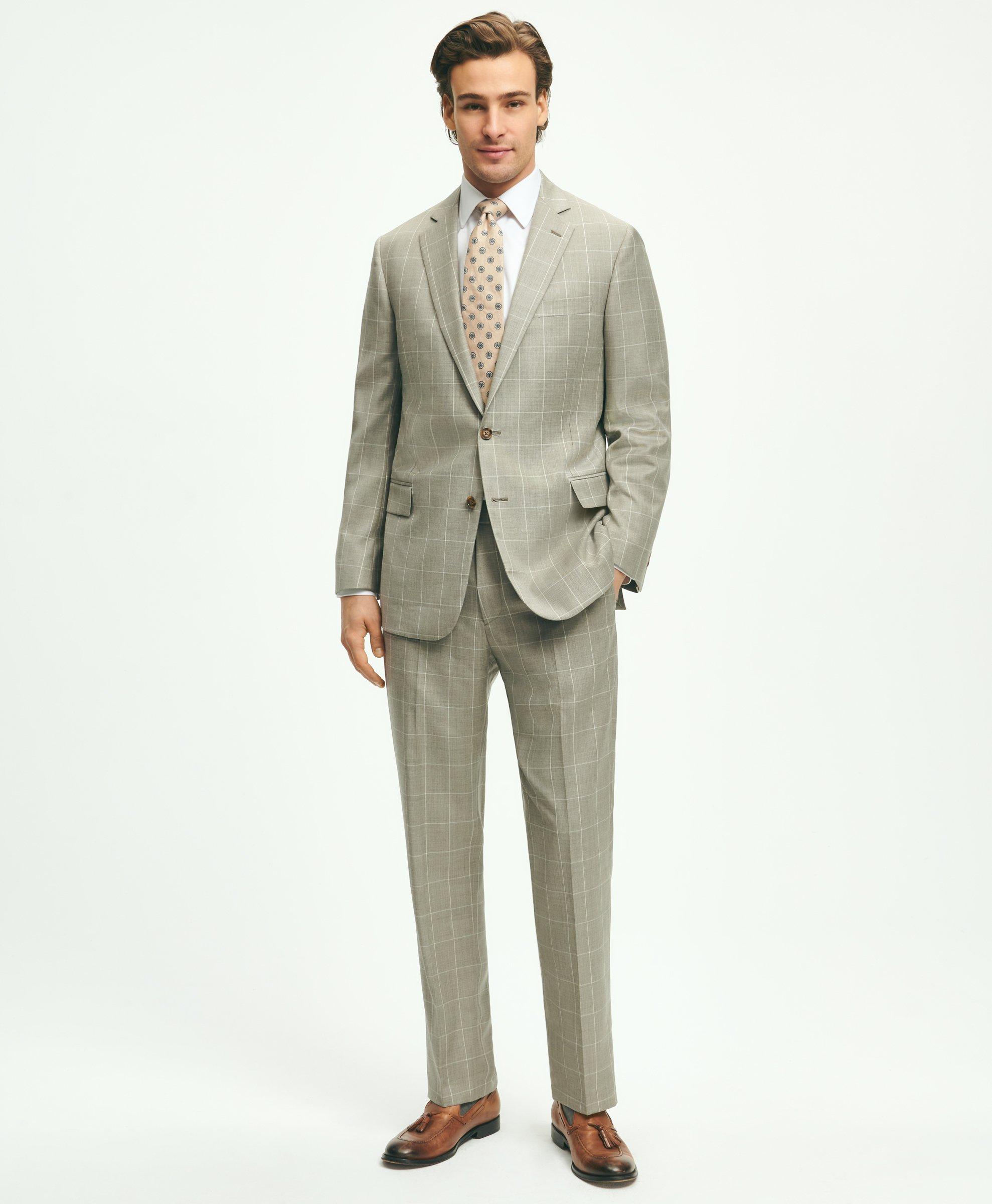 Brooks Brothers Regent Fit Windowpane 1818 Suit | Grey | Size 42 Regular