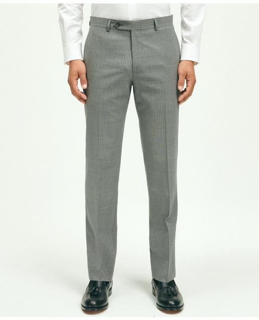 Brooks Brothers Explorer Collection Classic Fit Wool Pinstripe Suit Pants | Grey/white | Size 38 32 In Grey,white