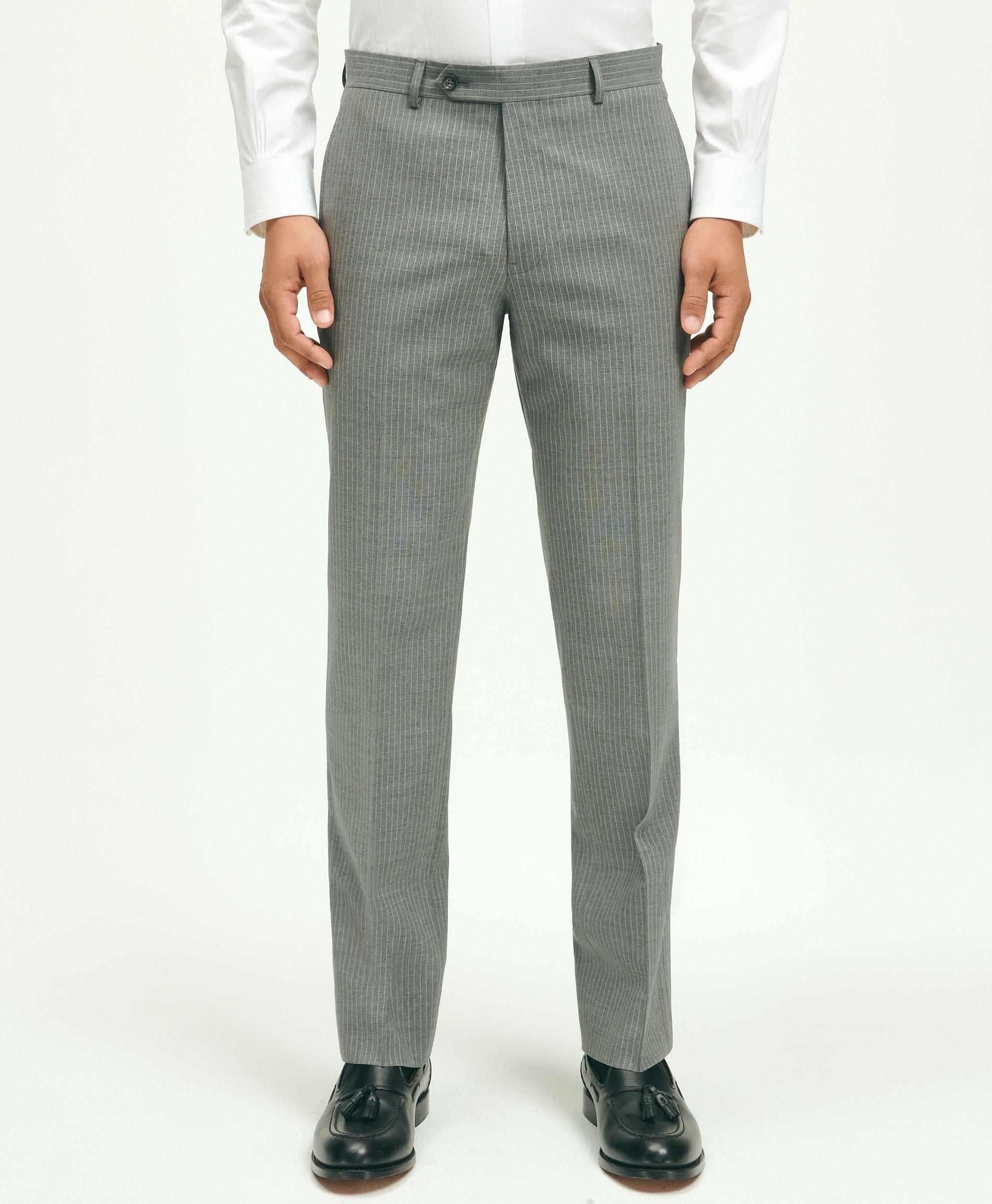 Brooks Brothers Explorer Collection Classic Fit Wool Pinstripe Suit Pants | Grey/white | Size 36 30 In Grey,white
