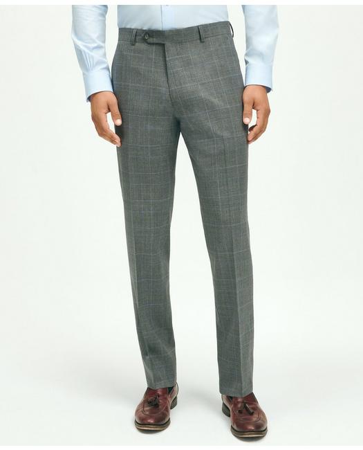 Brooks Brothers Explorer Collection Classic Fit Wool Plaid Suit Pants | Grey/blue | Size 38 30 In Grey,blue