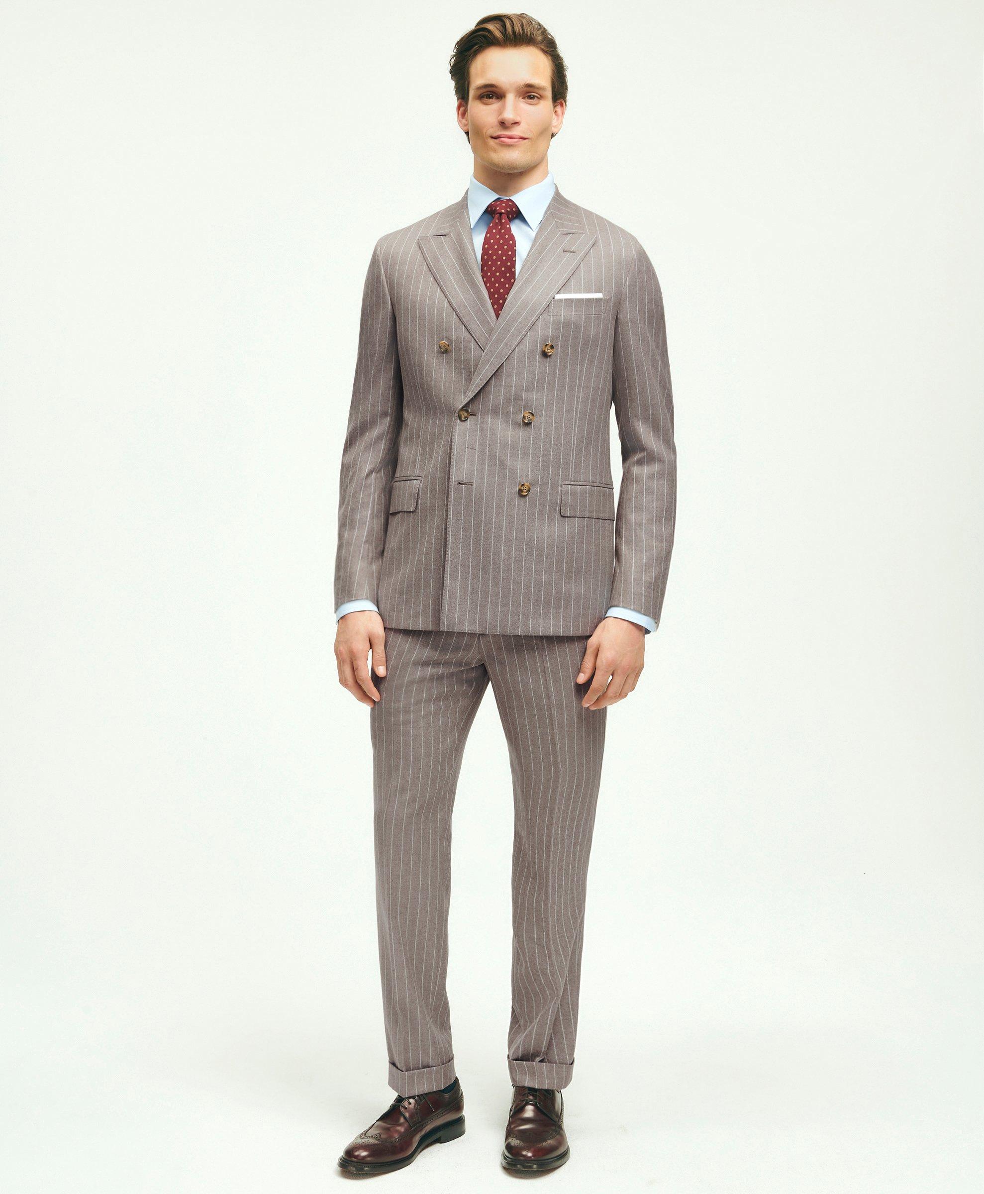 Brooks Brothers Classic Fit Stretch Wool Pinstripe 1818 Suit | Grey | Size 40 Regular