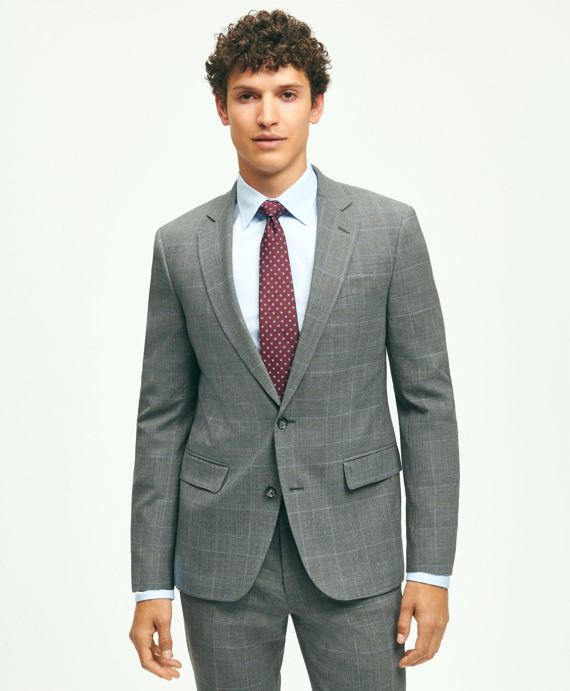 Brooks Brothers Explorer Collection Classic Fit Wool Plaid Suit Jacket | Grey | Size 38 Short
