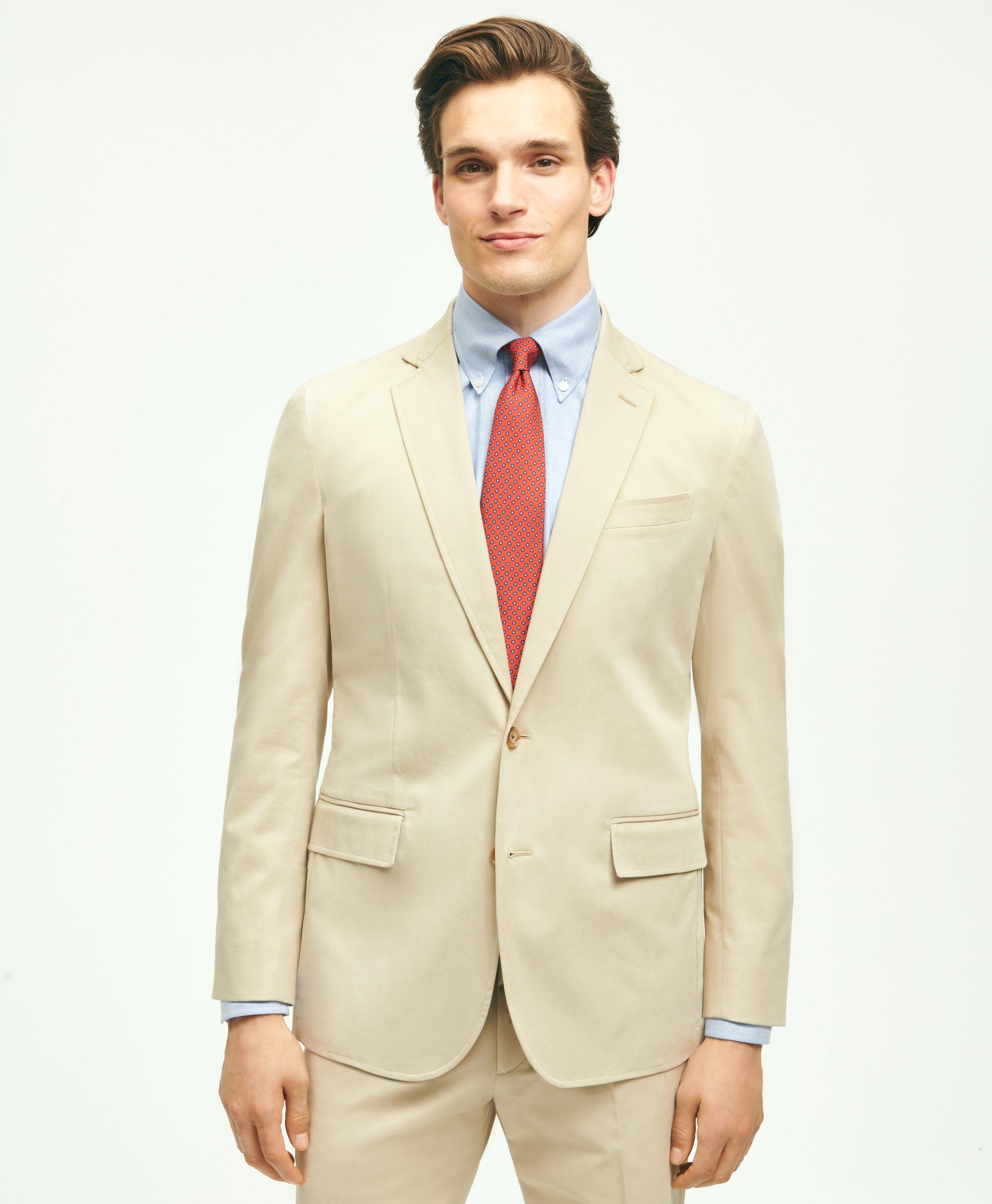 Brooks Brothers Classic Fit Cotton Stretch Suit Jacket | Dark Beige | Size 42 Short