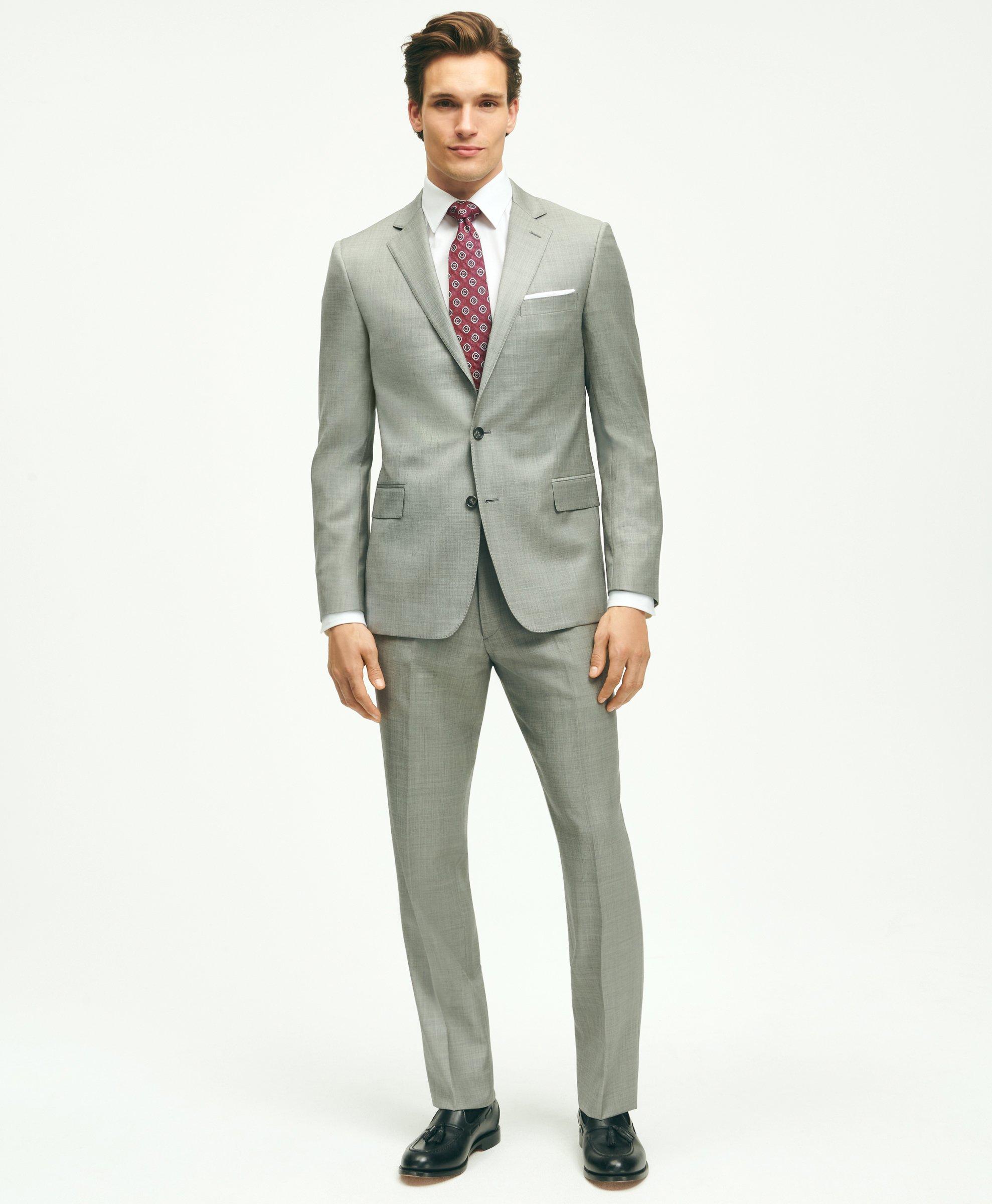Brooks Brothers Classic Fit Wool Sharkskin 1818 Suit | Light Grey | Size 41 Regular