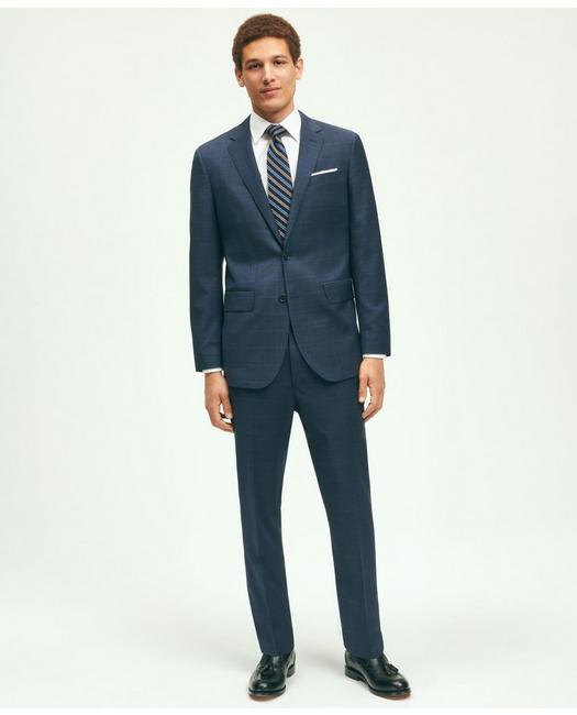 Brooks Brothers Slim Fit Wool Checked 1818 Suit | Navy | Size 44 Regular