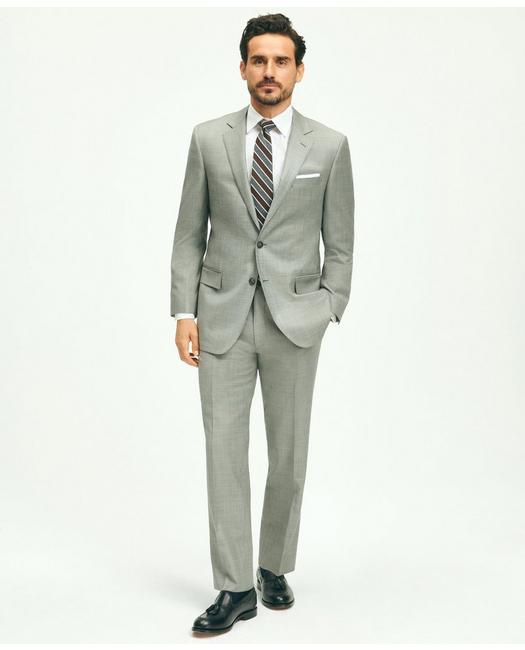 Brooks Brothers Traditional Fit Wool Sharkskin 1818 Suit | Light Grey | Size 48 Long