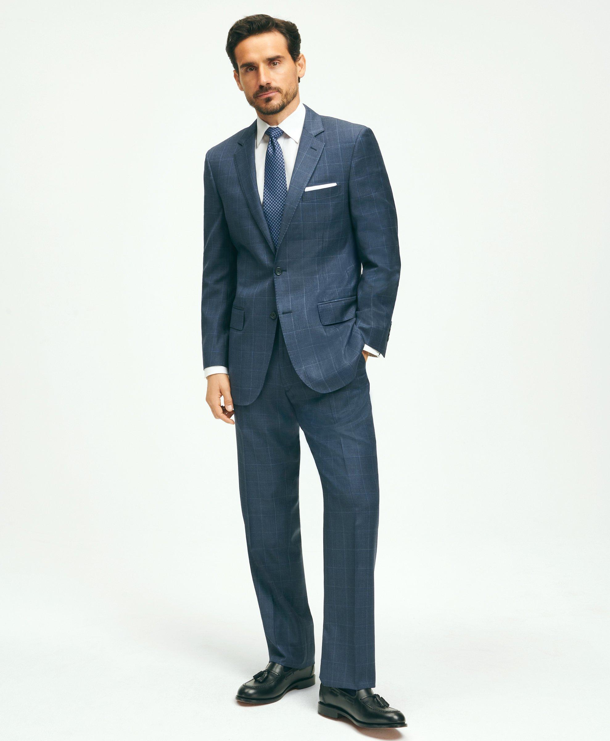 Brooks Brothers Traditional Fit Wool Windowpane 1818 Suit In Navy
