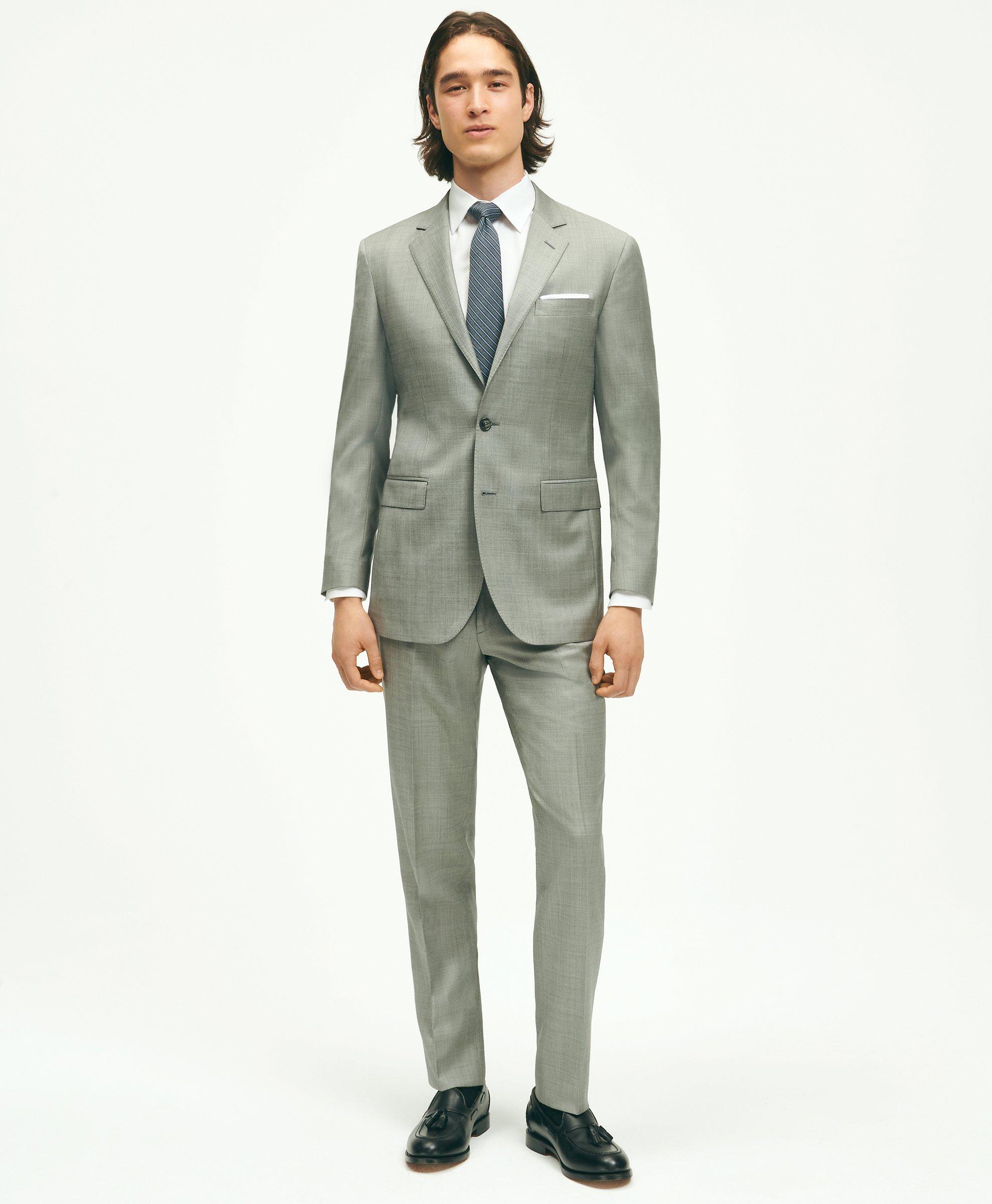 Brooks Brothers Slim Fit Wool Sharkskin 1818 Suit | Light Grey | Size 42 Long