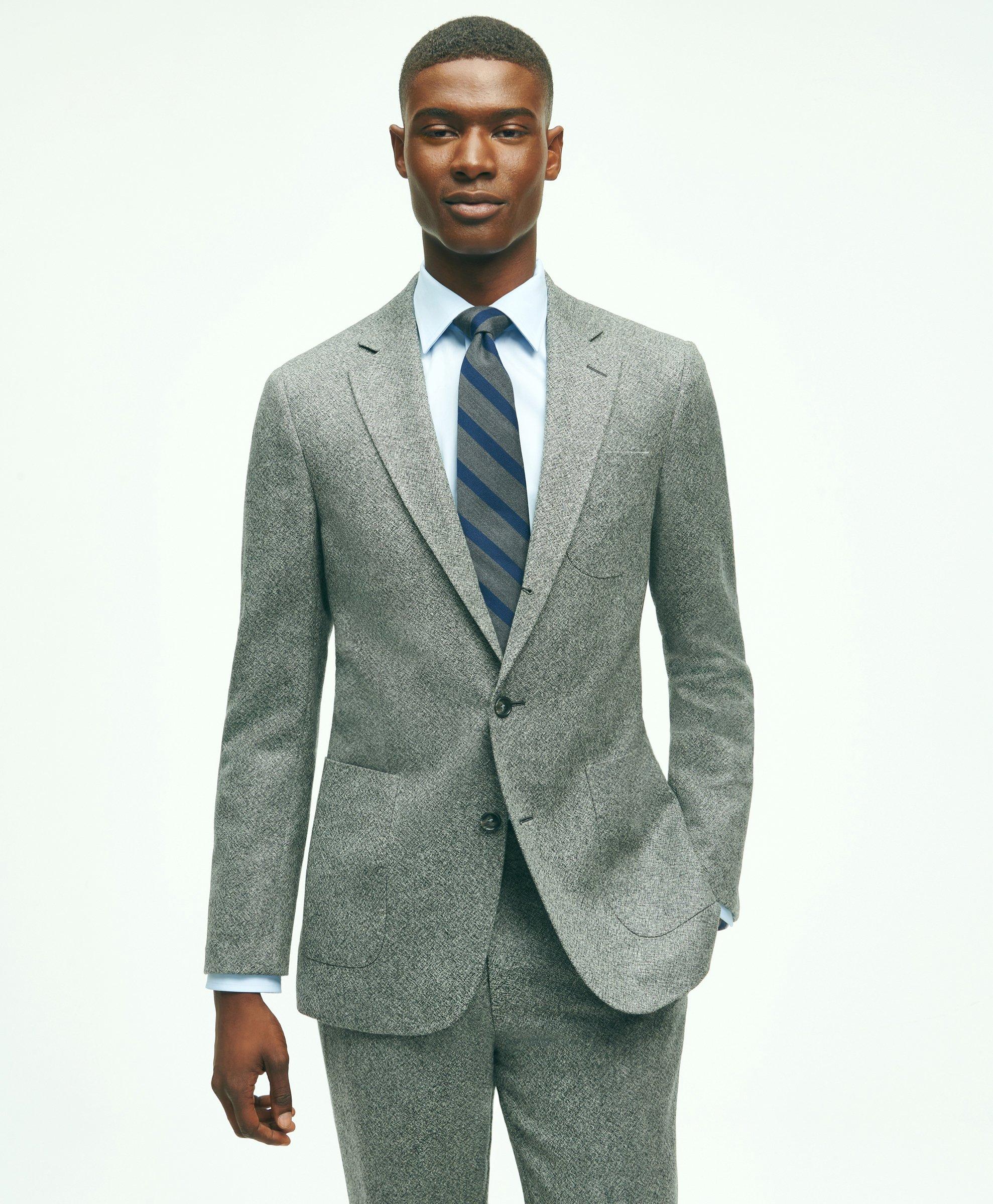 Brooks Brothers Slim Fit Wool Tweed Patch Pocket Suit Jacket | Grey | Size 36 Short