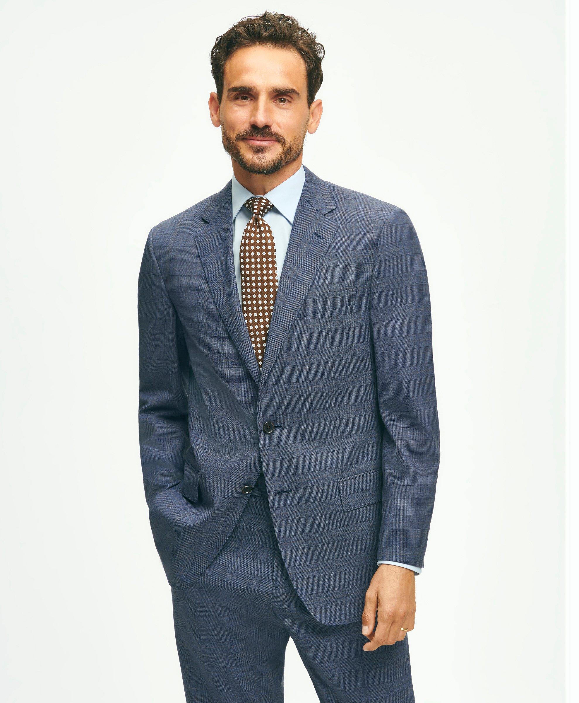 Brooks Brothers Traditional Fit Wool Checked 1818 Suit In Navy