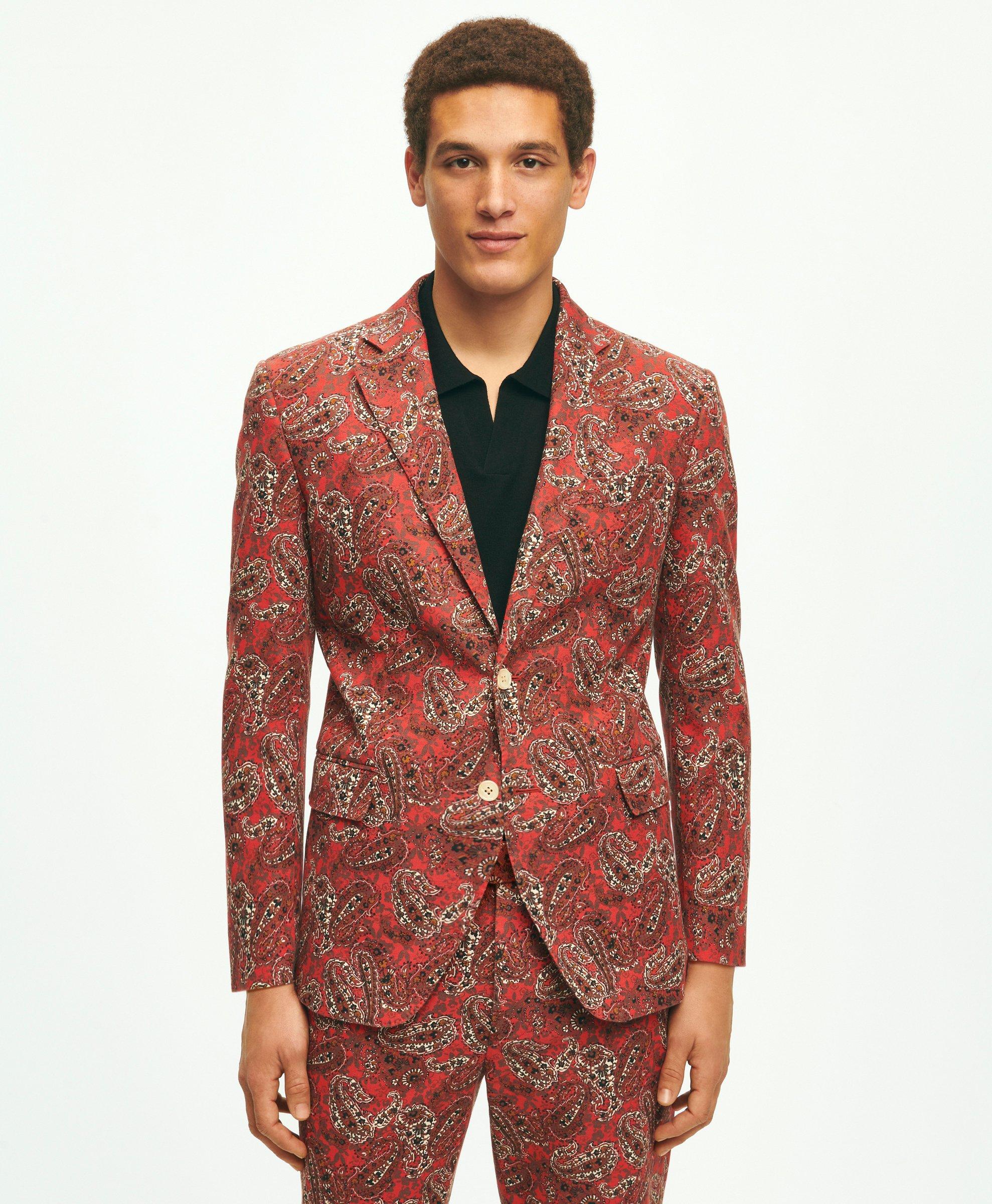 Slim Fit Paisley Suit Trousers In Cotton Blend