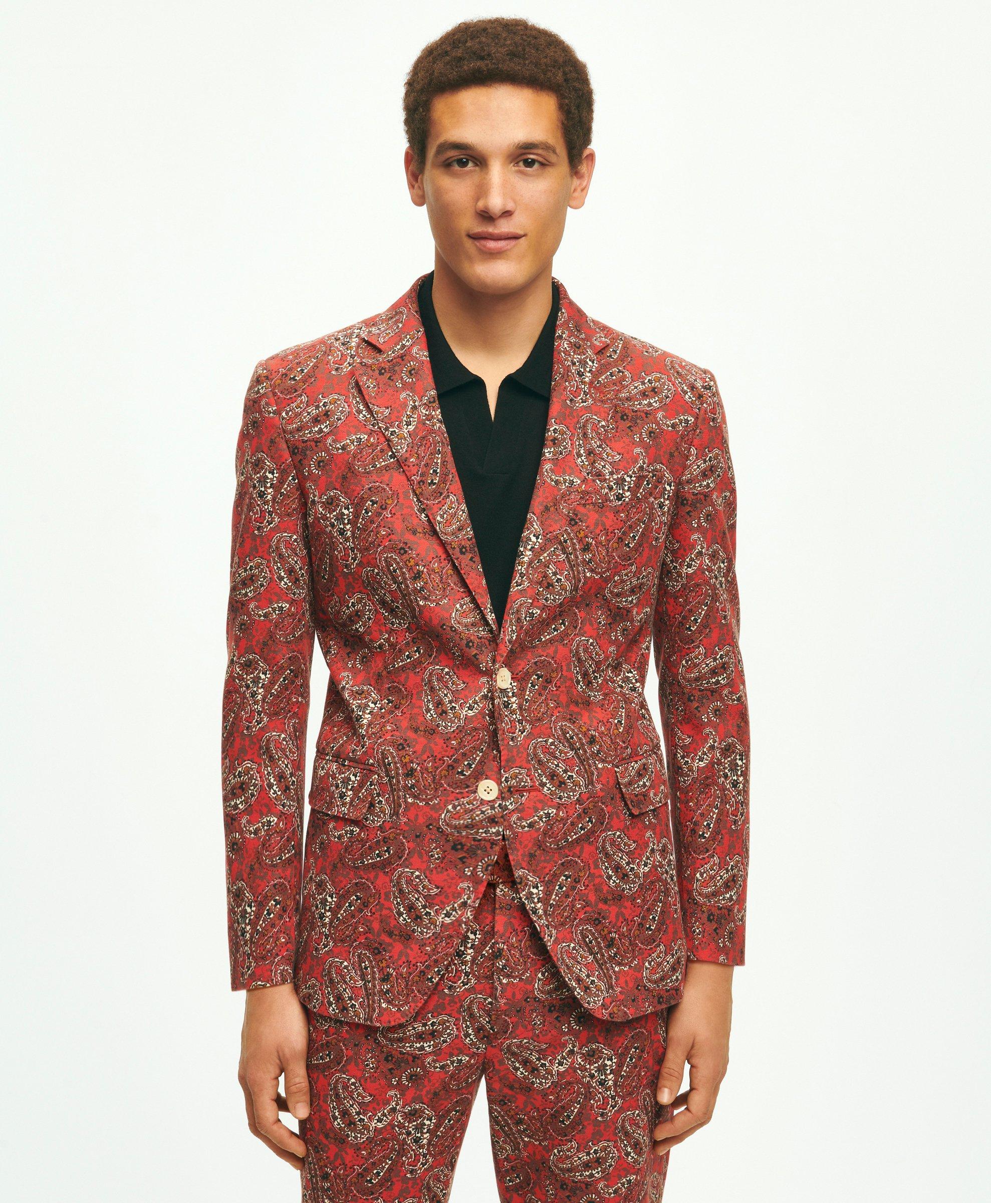 Shop Brooks Brothers Slim Fit Paisley Suit Jacket In Cotton Blend | Red | Size 39 Regular