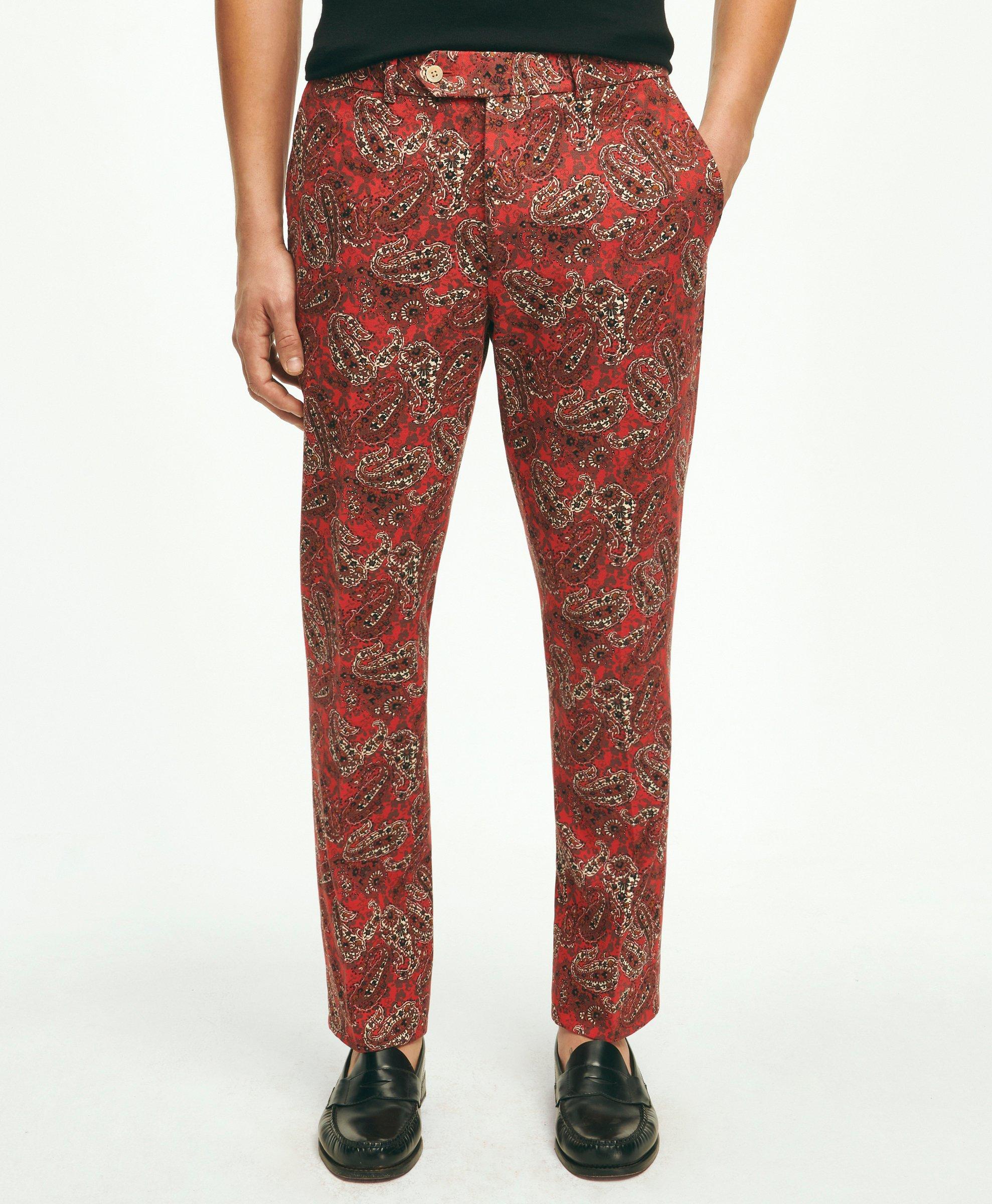 Shop Brooks Brothers Slim Fit Paisley Suit Pants In Cotton Blend | Red | Size 35 30