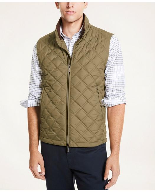 Brooks Brothers Paddock Diamond Quilted Vest | Olive | Size Xs