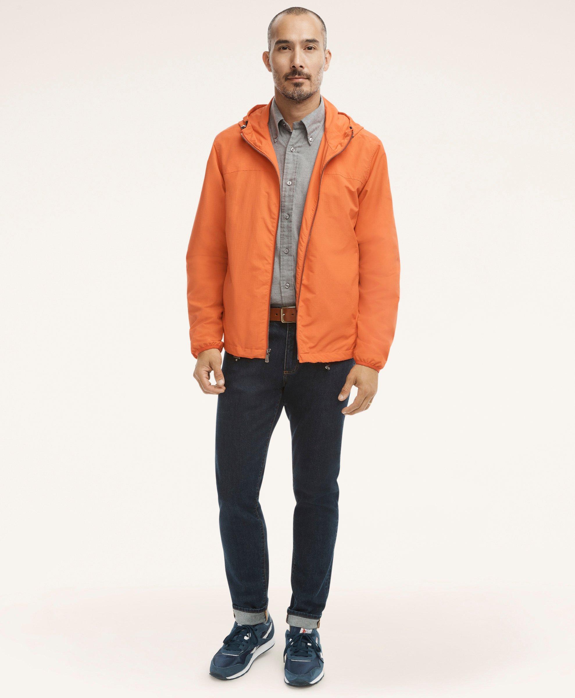 Brooks Brothers Water Repellent Windbreaker Sweater | Bright Orange | Size Xl