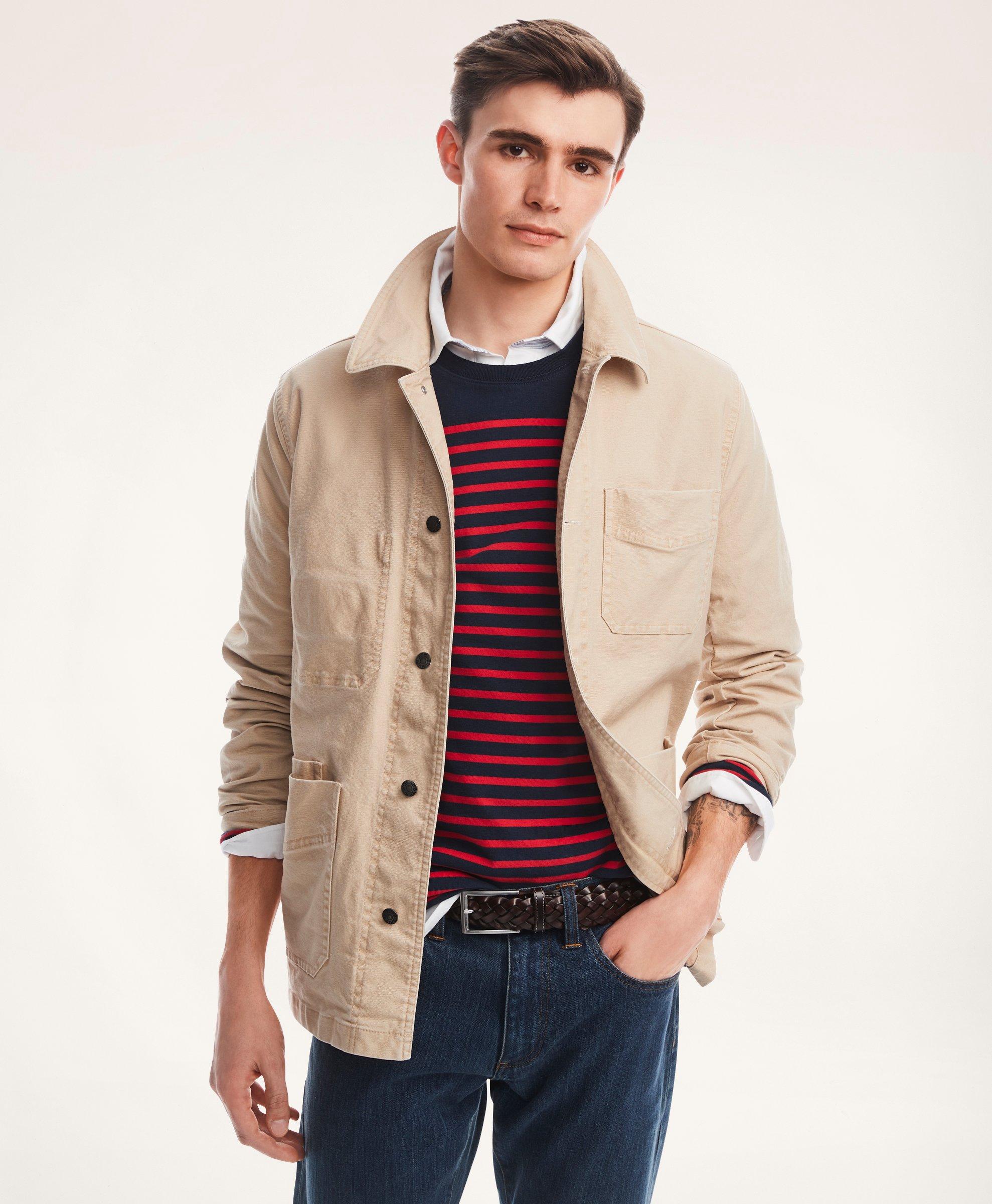Brooks Brothers Stretch Canvas Chore Jacket In Dark Beige