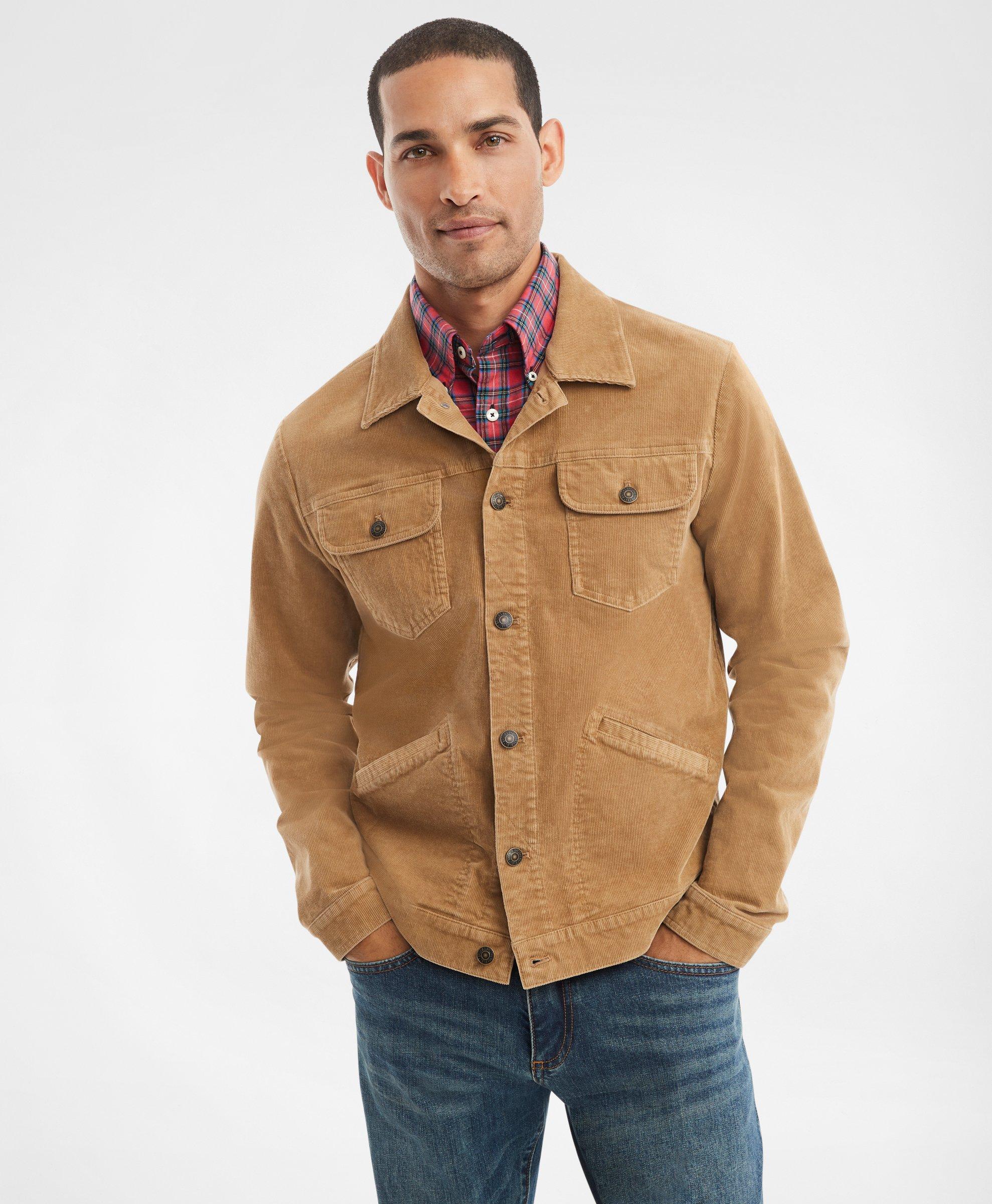 Brooks Brothers Medium Wale Corduroy Trucker Jacket In Beige