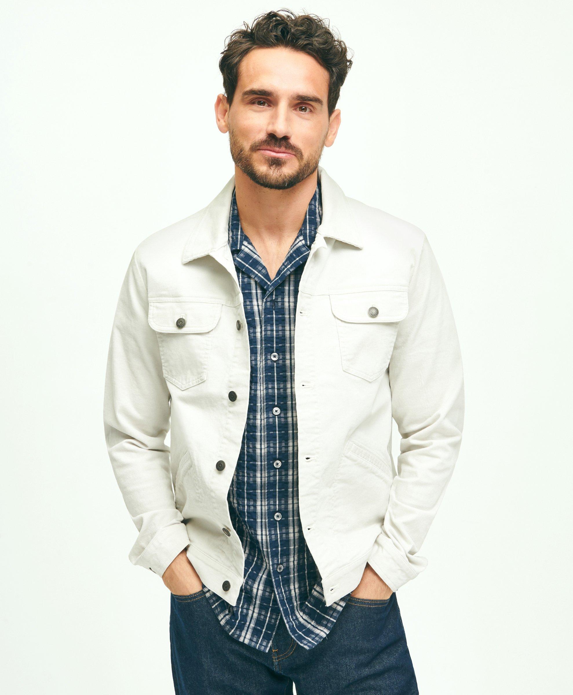 Brooks Brothers Medium Wale Corduroy Trucker Jacket | Grey | Size 2xl