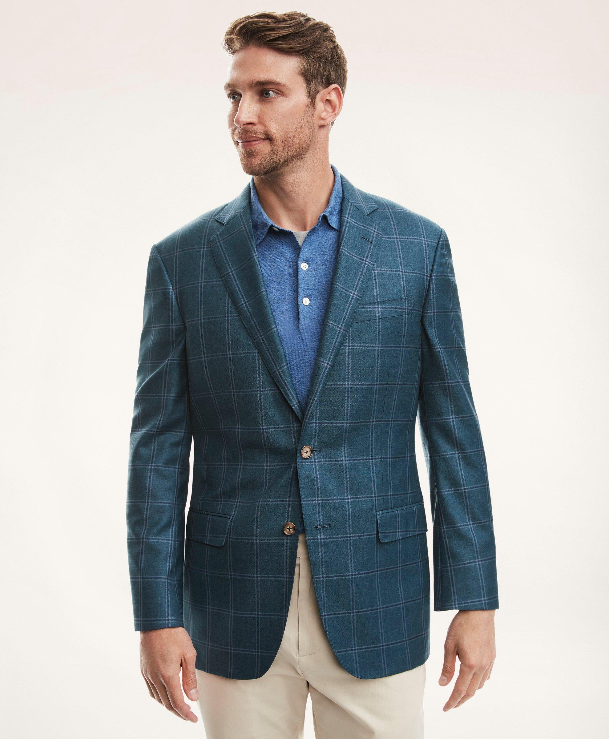 Brooks Brothers Madison Traditional-fit Framed Windowpane Sport Coat | Teal | Size 46 Long