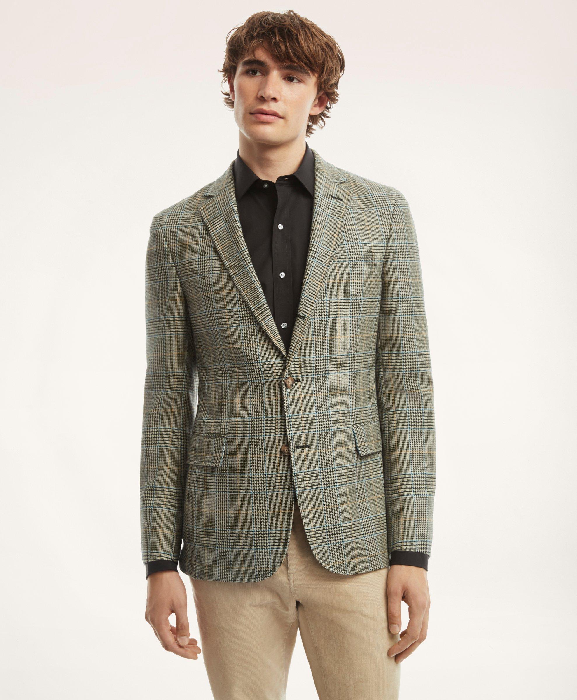 Brooks Brothers Regent Classic-fit Lambswool Multi-plaid Sport Coat | Beige | Size 46 Regular