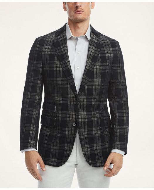 Brooks Brothers Regent Regular-fit Fine-wale Corduroy Plaid Sport Coat | Black | Size 44 Regular