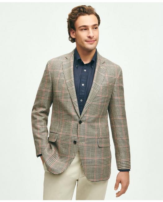 Brooks Brothers Regent Classic-fit Wool-silk-linen Hopsack Sport Coat, Multi-check | Size 44 Regular In Multicolor