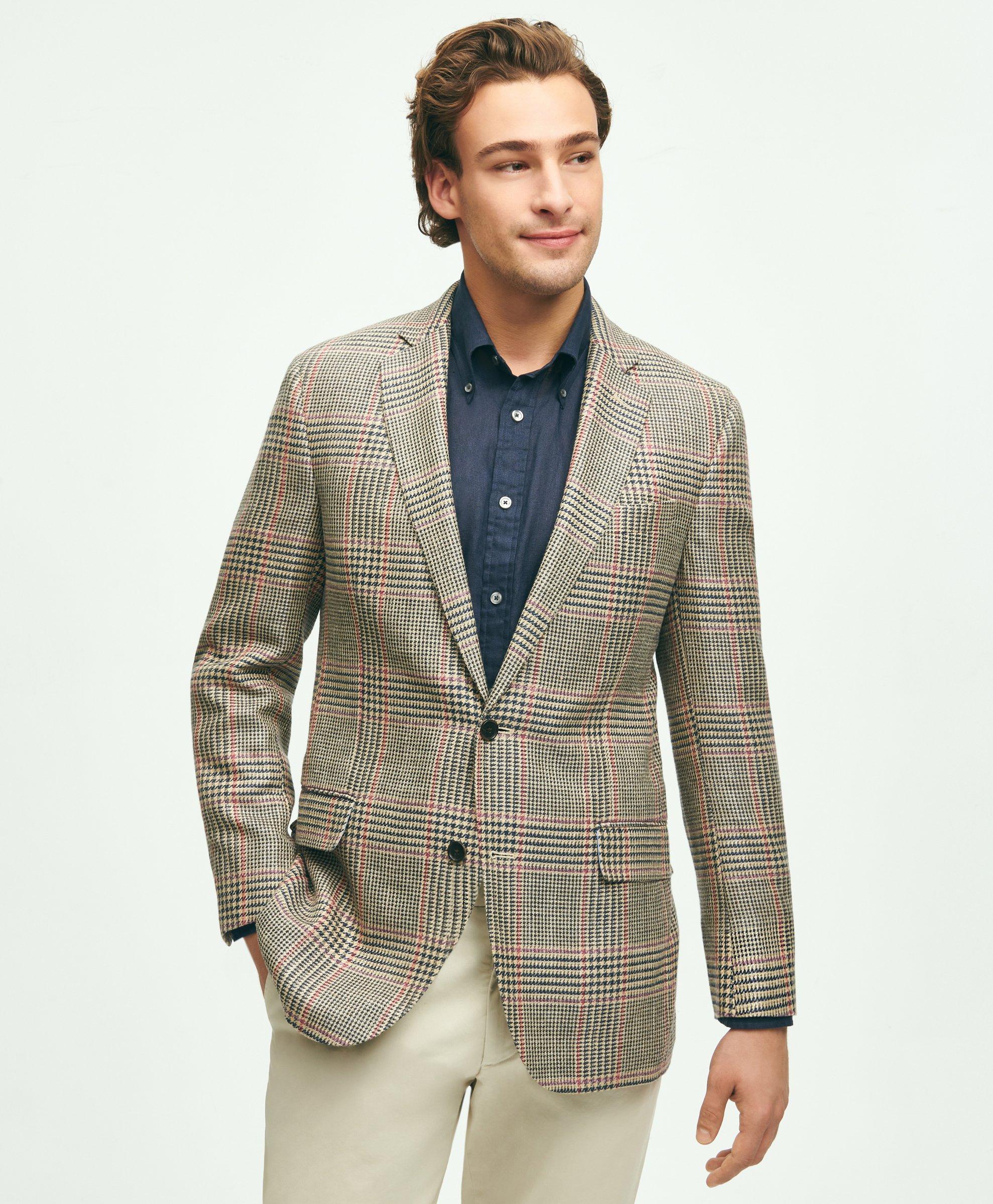 Brooks Brothers Regent Classic-fit Wool-silk-linen Hopsack Sport Coat, Multi-check | Size 40 Regular In Multicolor