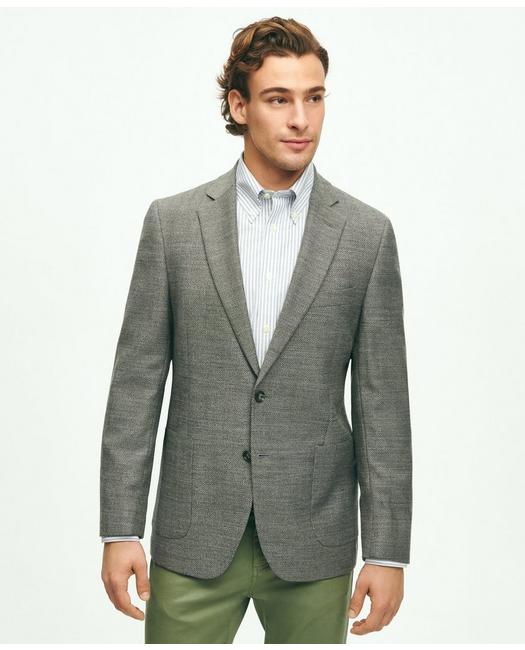 Brooks Brothers Regent Classic-fit Stretch Wool Herringbone Knit Sport Coat | Grey | Size 48 Regular