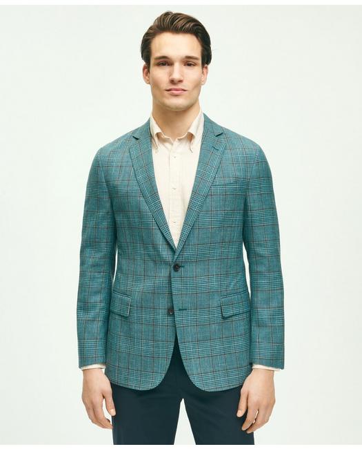 Brooks Brothers Regent Classic-fit Wool-silk-linen Check Sport Coat | Turquoise | Size 44 Long