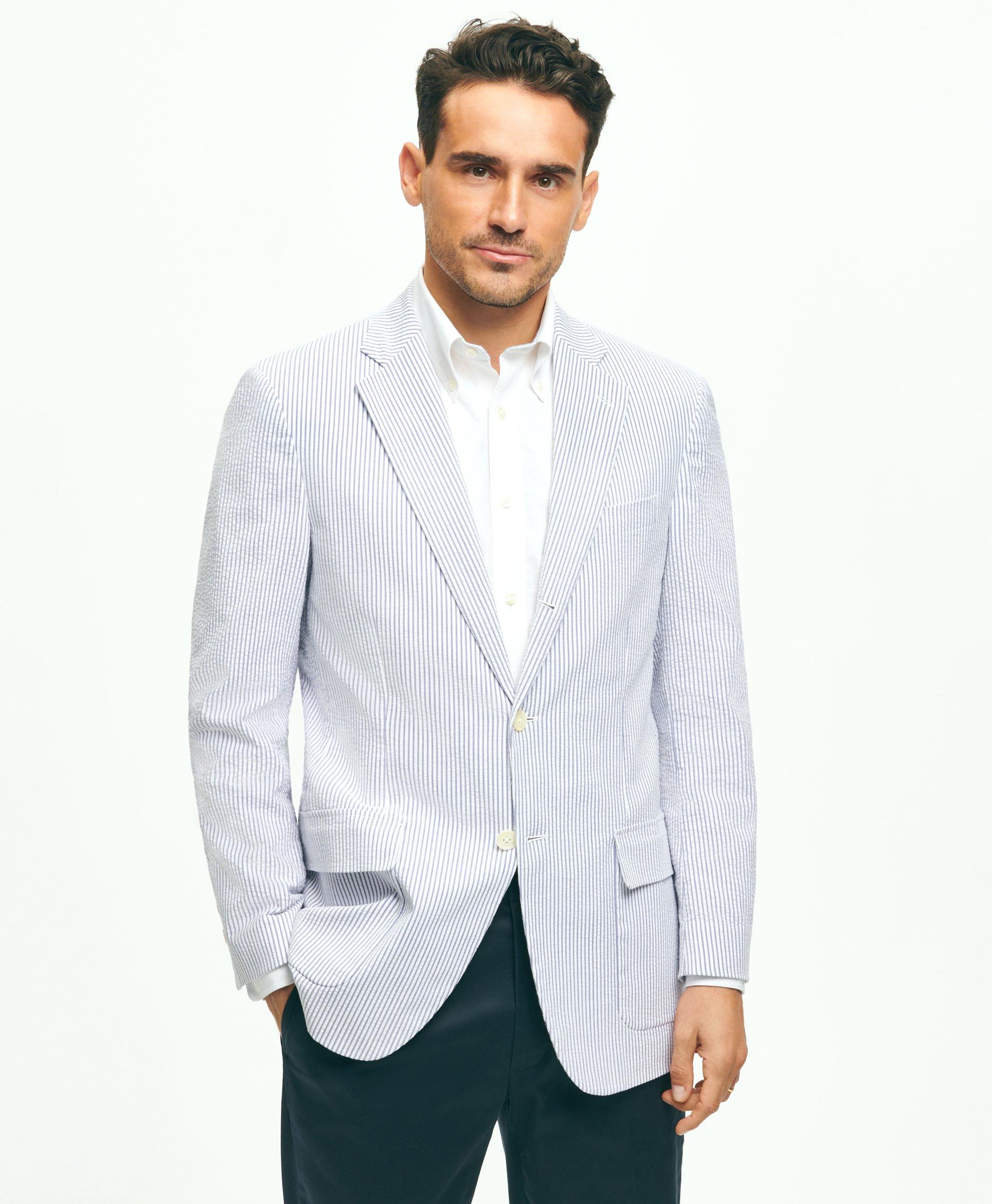 Men's Seersucker Sport Coat, Blue Ice Seersucker Stretch Sport Coat, Seersucker Suit Separates