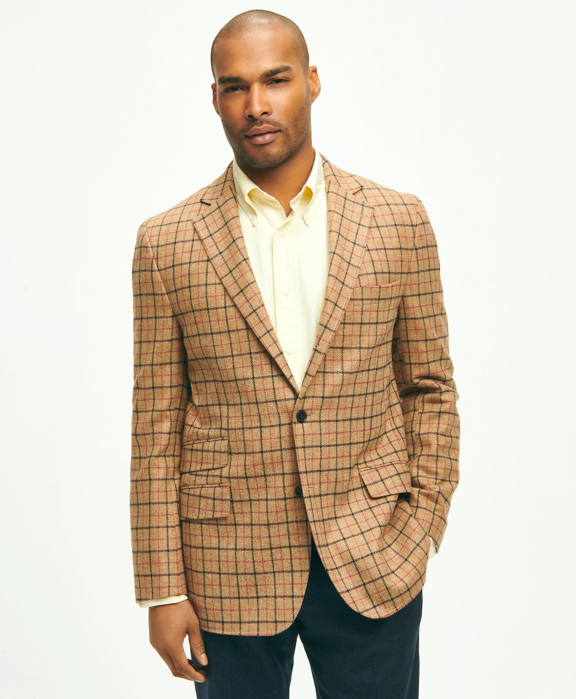 Brooks Brothers Classic Fit Lambswool Twill Checked 1818 Sport Coat | Brown | Size 42 Regular